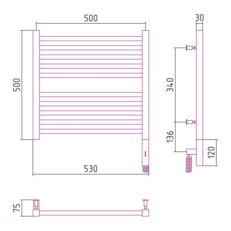 Электрический полотенцесушитель Сунержа Модус 3.0 500x500 МЭМ Пр. белый (12-5701-5050)