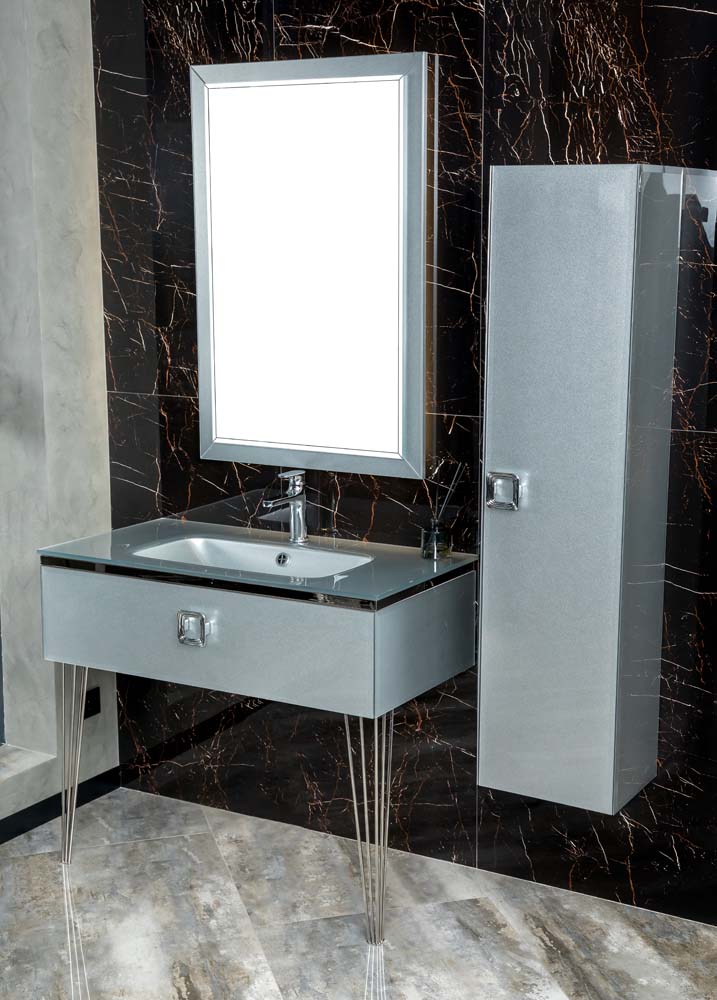 Столешница стекло 100см моноблок Серебро Lucido