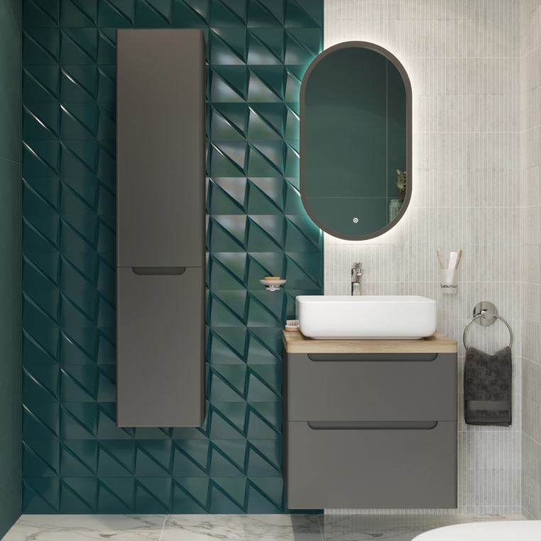 Мебель для ванной Stworki Берген 60 серая со светлой столешницей, раковина Soul 1