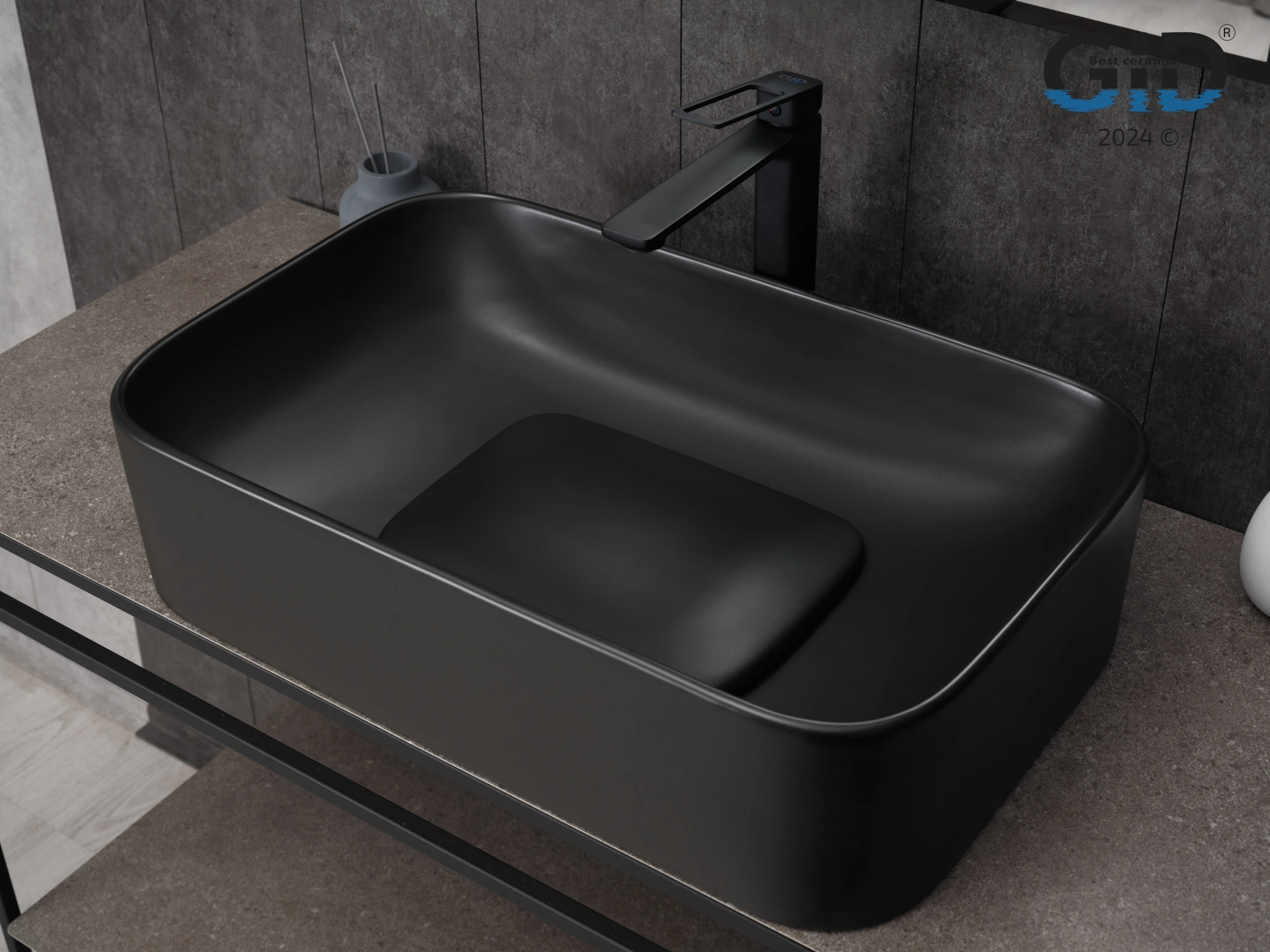 Раковина Gid Bm9598 53365 накладная черная матовая 61x38x15