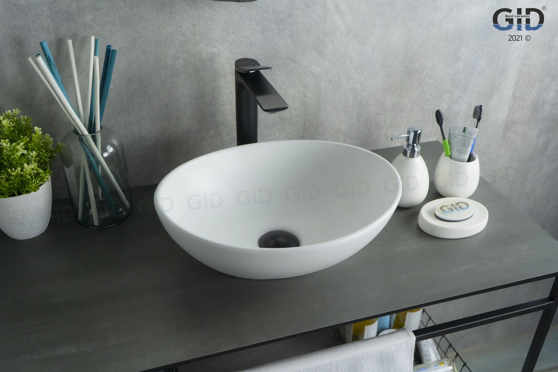 Раковина Gid N900 51164 накладная белый матовый 41x34x15