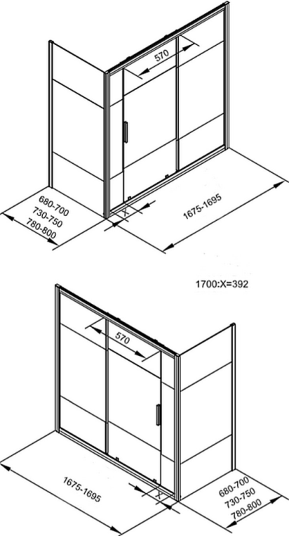 Шторка для ванны c боковой стенкой Aquanet Practic AE10-B-170H150U-CP + AE10-F-75H150U-CP
