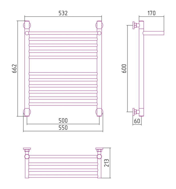 Полотенцесушитель водяной Сунержа Богема+ 55x66 00-0223-6050 хром