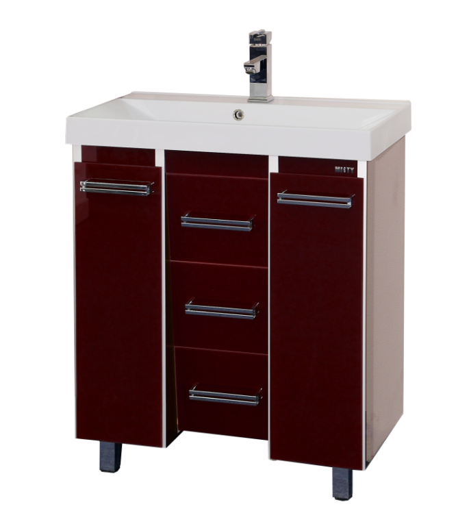 Тумба под раковину Misty Джулия Qvatro 75 с 3-мя ящиками бордовая