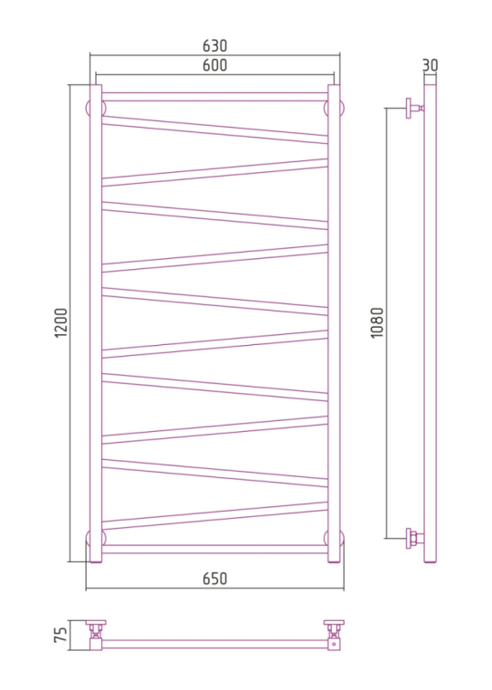 Полотенцесушитель водяной Сунержа Сирокко 65x120 00-0253-1260 хром