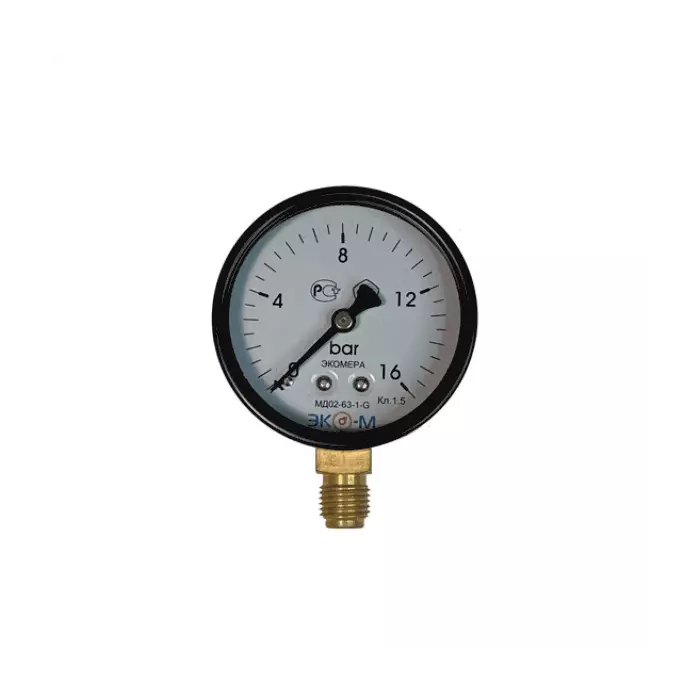 Манометр МД 02 радиальный Дк63мм 0-16 бар кл.1,5 G1/4" ЭКОМЕРА МД02-63-G-16-РИ