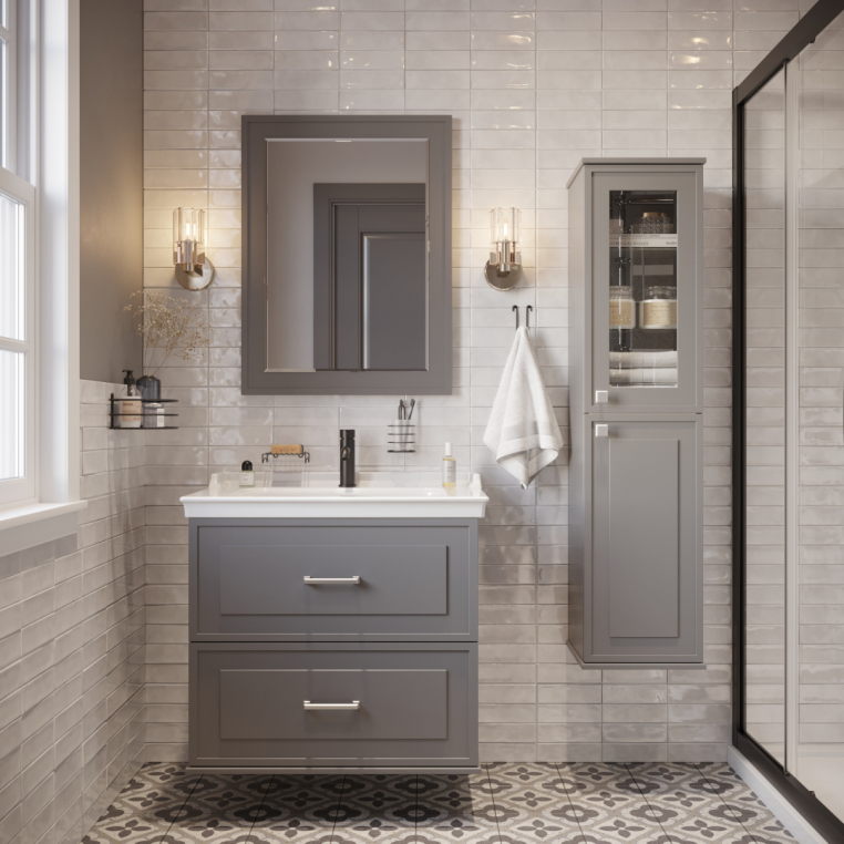 Мебель для ванной Stworki Хадстен 80 cерая, в стиле прованс, подвесная, российская (гарнитур, комплект)