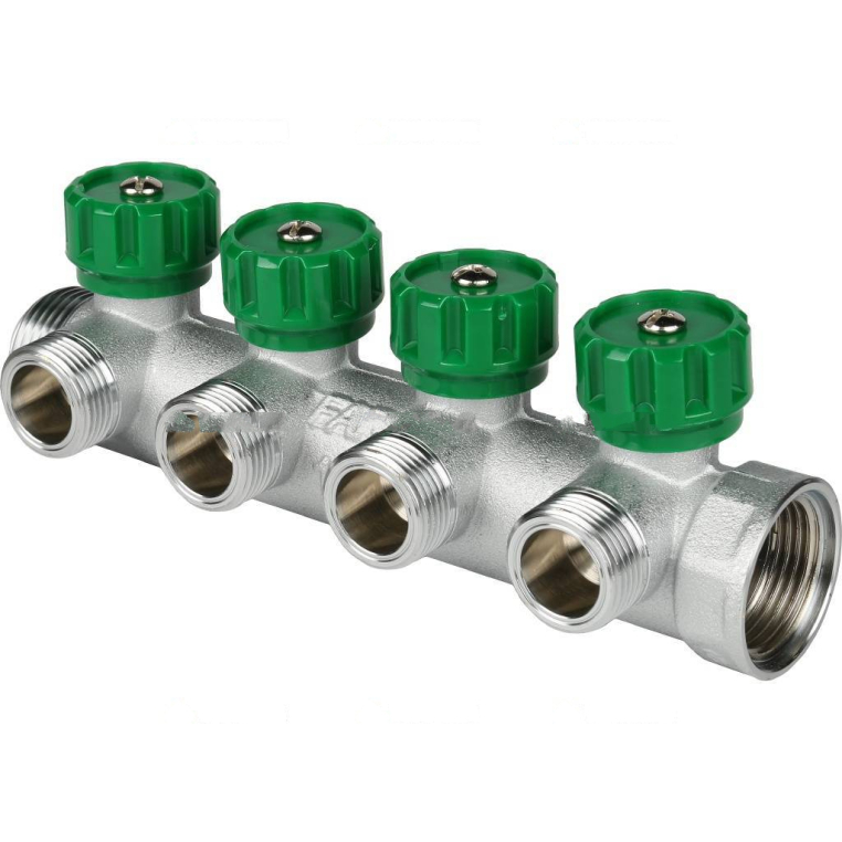 FK 3824 112 FAR Коллектор распределительный 1", проходной, хромированный, 4 отвода 1/2" ЕК