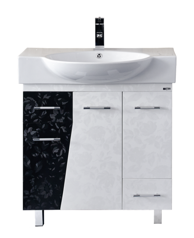 Тумба под раковину Misty Домино 75 с 2 ящ. напольная комб.черно/белая