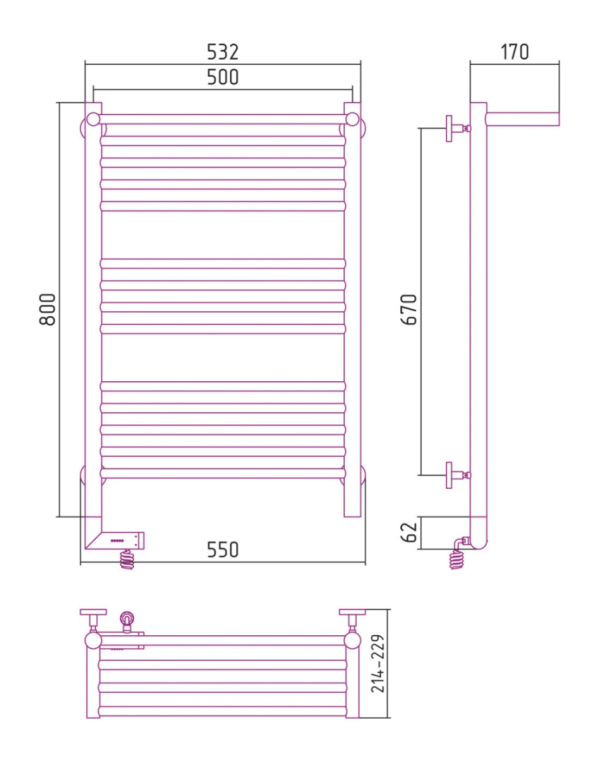 Электрический полотенцесушитель Сунержа Богема с полкой 2.0 800x500 ТЭН Лев. золото (03-5206-8050)