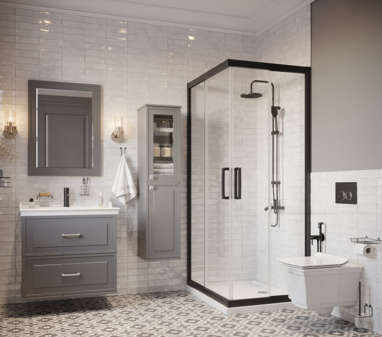 Мебель для ванной Stworki Хадстен 80 cерая, в стиле прованс, подвесная, российская (гарнитур, комплект)