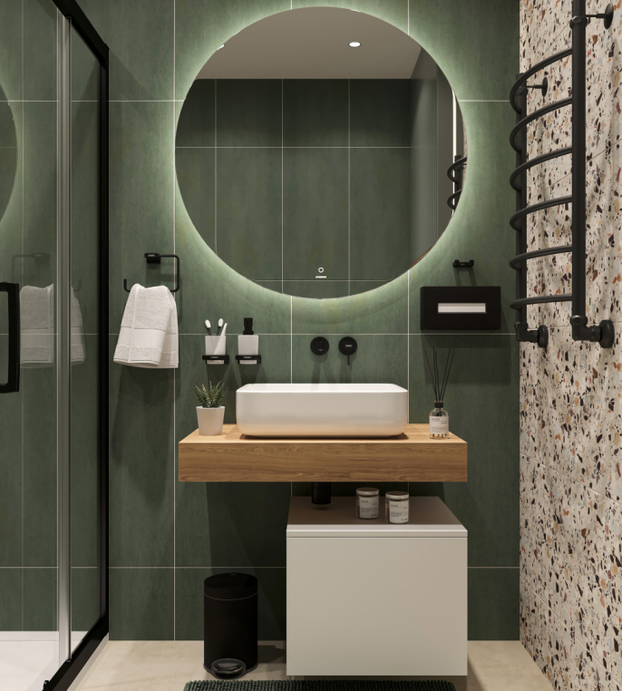 Столешница Stworki Ольборг 80 дуб французский, без отверстий, с тумбой 50, с раковиной Stworki Soul 1 белой