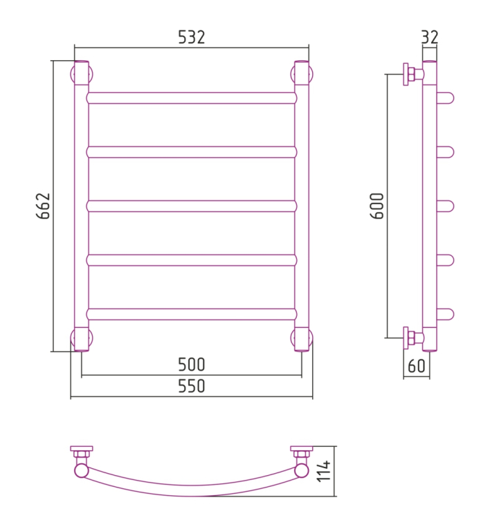 Полотенцесушитель водяной Сунержа Галант+ 55x66 00-0200-6050 хром