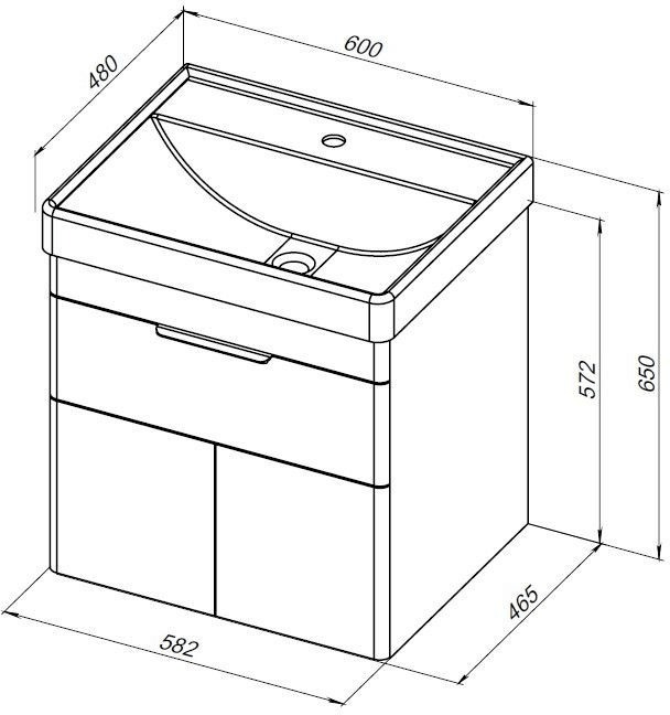 Тумба под раковину Aquanet Ирис new 60 белый глянец (1 ящик, 2 дверцы) 00310148
