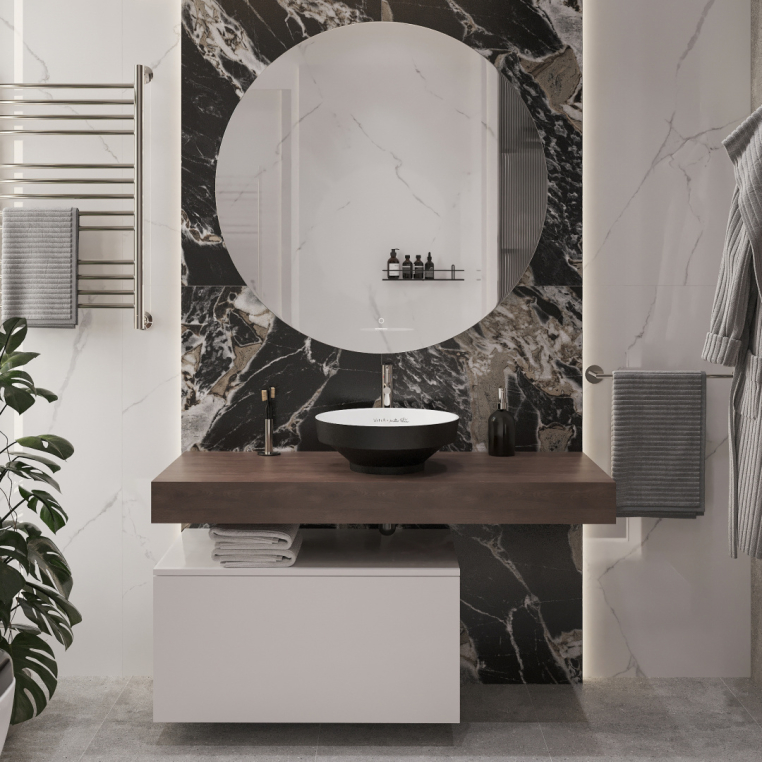 Мебель для ванной Stworki Ольборг 120 столешница дуб карпентер, без отверстий, с тумбой 80, с раковиной Vitra Water jewels