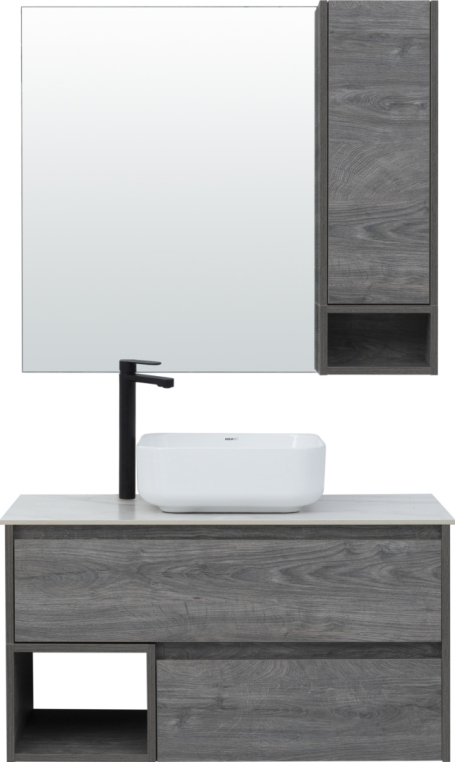 Мебель для ванной Stworki Карлстад 90 дуб рошелье, монте тиберио, с отверстием для смесителя в столешнице