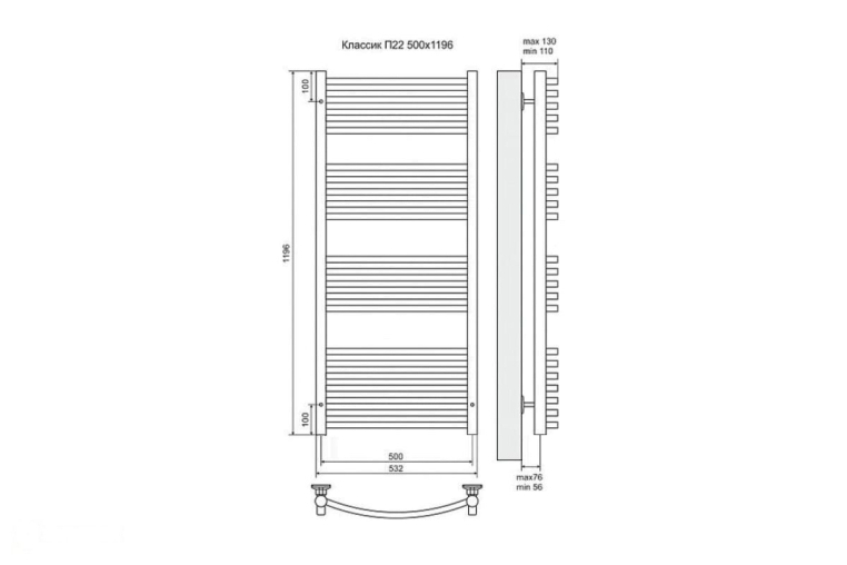 Электрический полотенцесушитель Terminus Классик П22 500x1196 ТЭН Лев./Пр. (4660059920856)