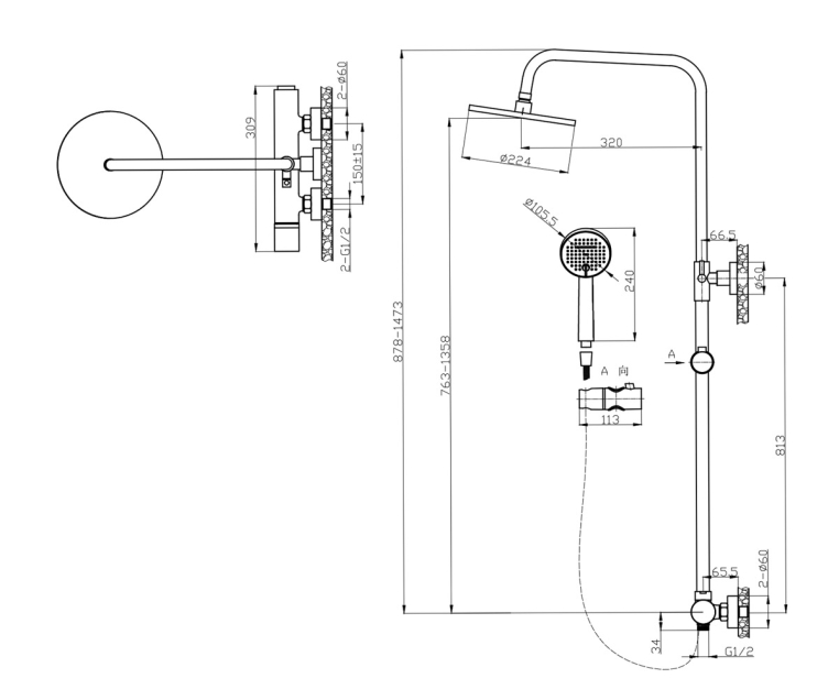 Душевая стойка Bronze de Luxe Focus 24612CM хром