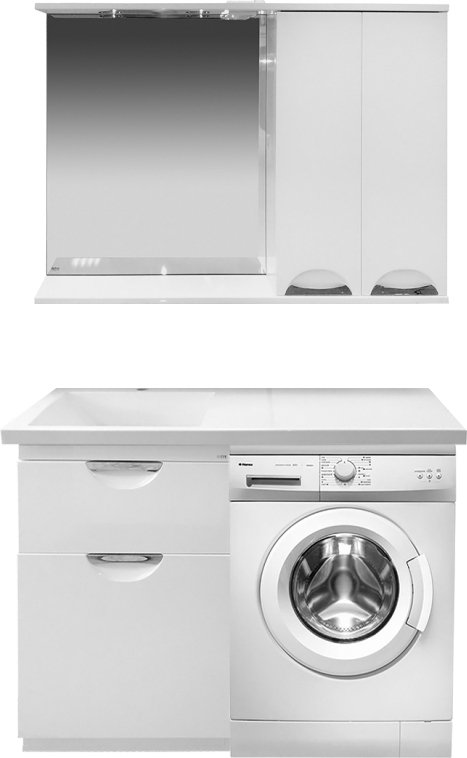 Комплект мебели Misty Куба 60 белая, под стиральную машину, с бельевой корзиной (П-Куб-01060-0121ЯБК+5217120+П-Куб-01120-011П)