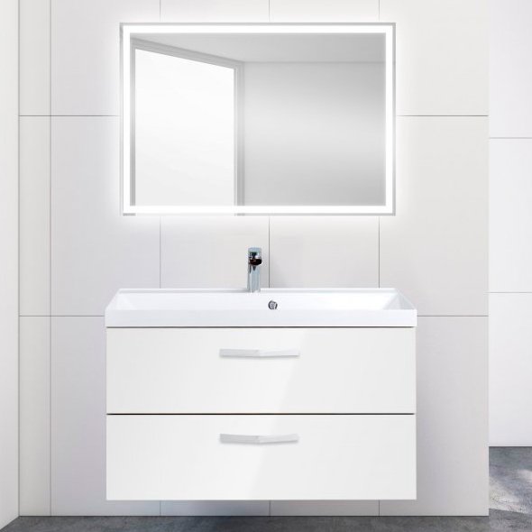 Комплект мебели BelBagno Aurora 90 bianco lucido (AURORA-900-2C-SO-BL+BB900/450-LV-MR-AST+SPC-GRT-900-600-LED-TCH)