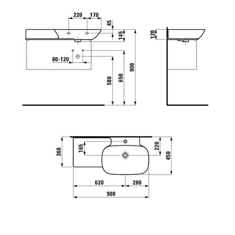 Раковина Laufen Ino Saphir Keramik 90x45 8.1330.2.000.104.1 полочка справа