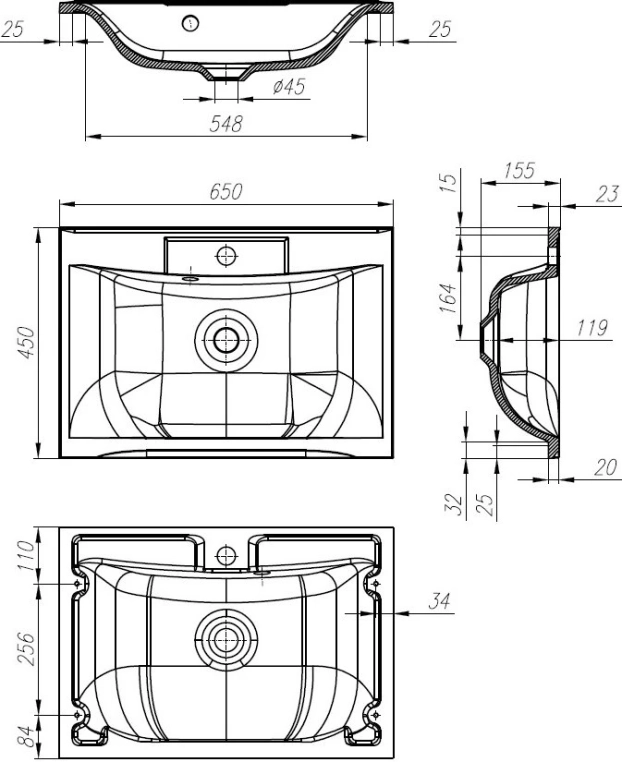 Раковина BelBagno Marino 65 прямоугольная (BB650/450-LV-MR-PR)