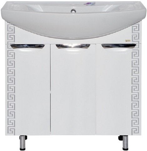 Тумба под раковину прямая Misty Престиж 80 Э-Прсж01080-014ПрСбп белая серебряная патина