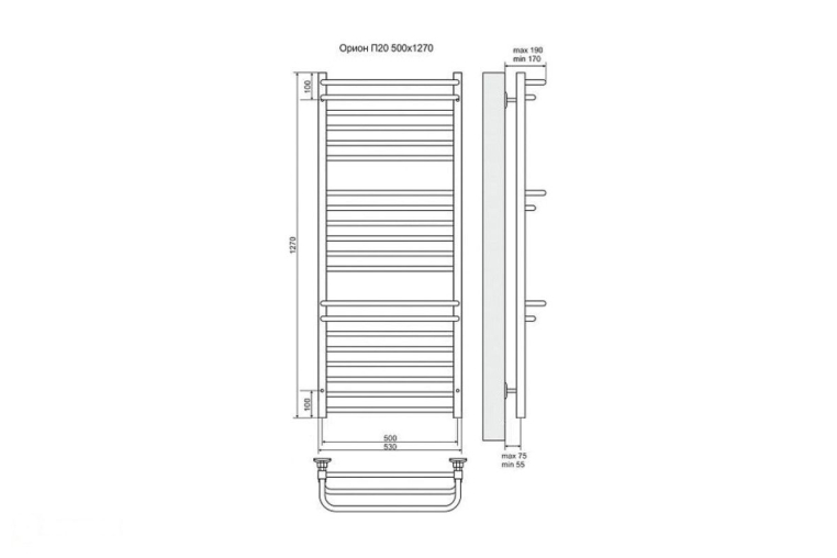 Электрический полотенцесушитель Terminus Орион П20 500x1270 ТЭН Лев./Пр. (4660059921013)