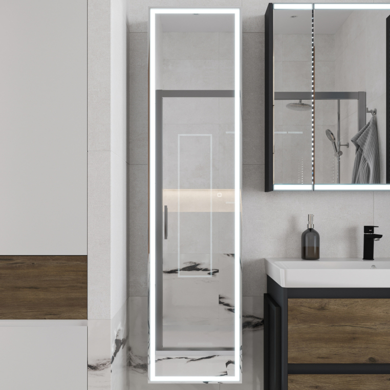 Шкаф-пенал с зеркалом Stworki Кронборг МВК077 40, с подсветкой, черный (МВК077)