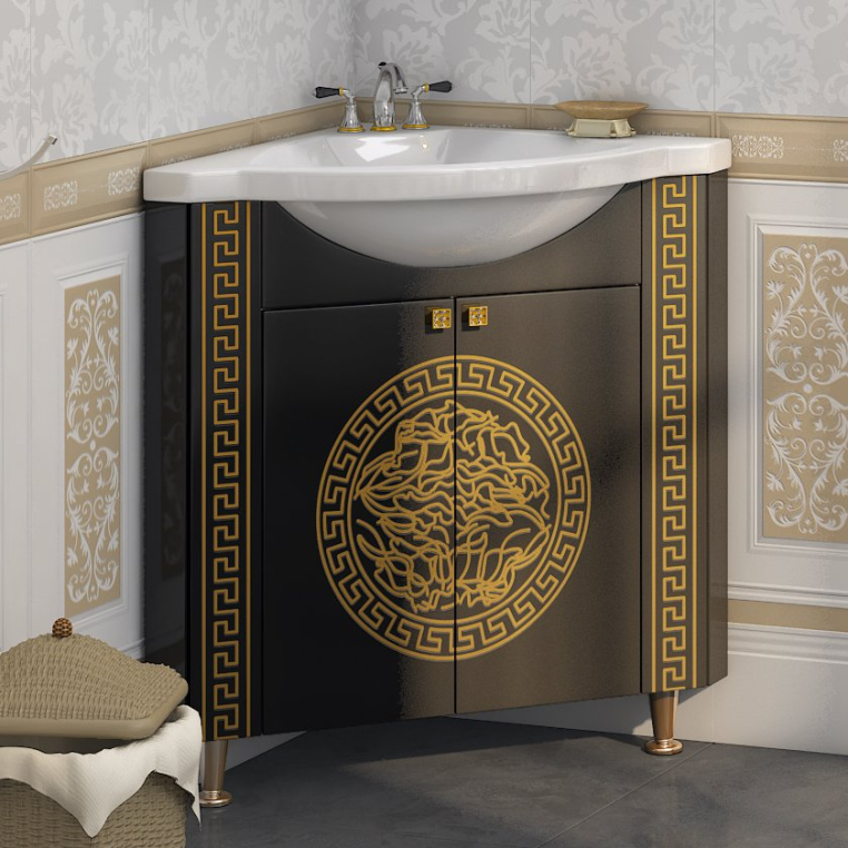 Тумба с раковиной Misty Olimpia Lux 60 угловая, черная патина (Л-Олл01060-023Уг+Р-Мис14-Уг)