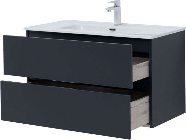 Тумба под раковину Aquanet Алвита New 90 2 ящика, антрацит 00303919