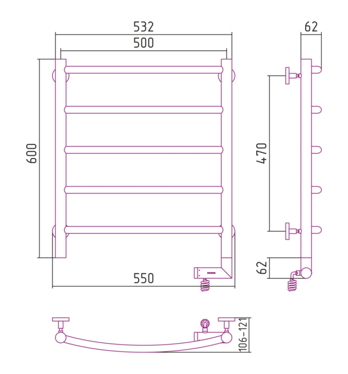 Электрический полотенцесушитель Сунержа Галант 2.0 600x500 ТЭН Пр. сатин (071-5201-6050)
