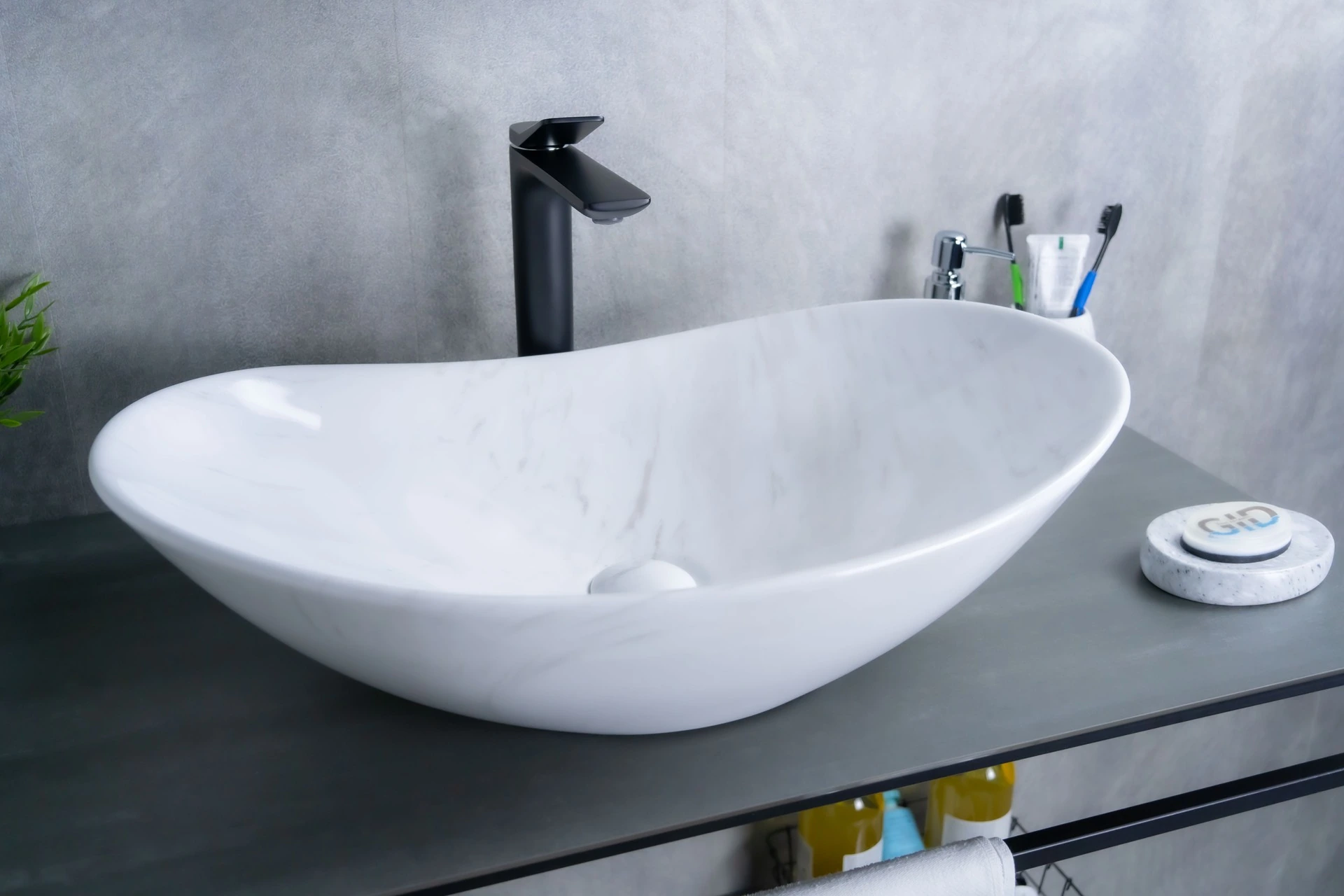 Раковина Gid Ws9811 54468 накладная под камень глянцевая 61x37x15