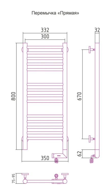 Электрический полотенцесушитель Сунержа Богема 2.0 (прямая) 800x300 ТЭН Пр. золото (03-5205-8030)