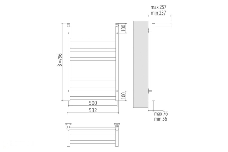 Электрический полотенцесушительTerminus Хендрикс с полкой П7 500x796 ТЭН Лев./Пр. (4660059921280)