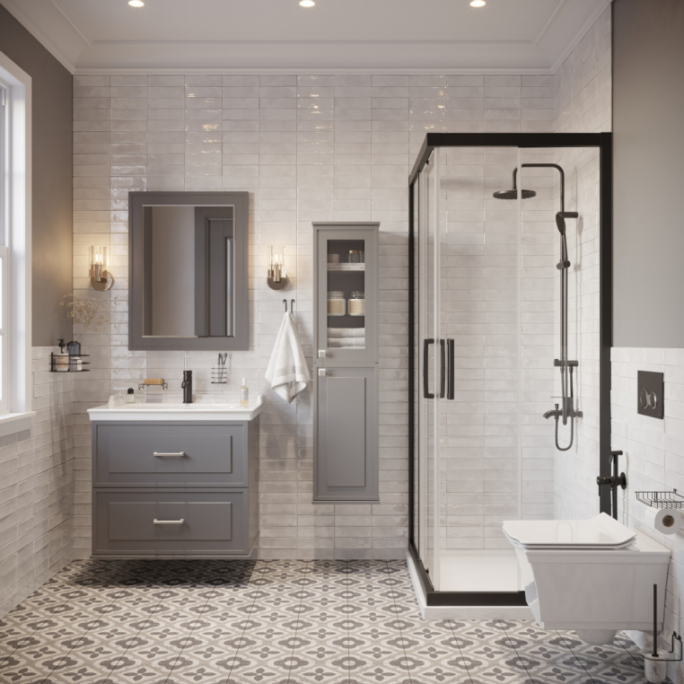 Мебель для ванной Stworki Хадстен 80 cерая, в стиле прованс, подвесная, российская (гарнитур, комплект)