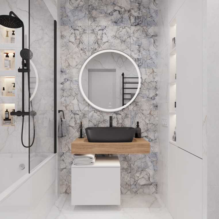 Мебель для ванной Stworki Ольборг 80 столешница дуб французский, без отверстий, с тумбой 50, с раковиной Vitra Shift черной