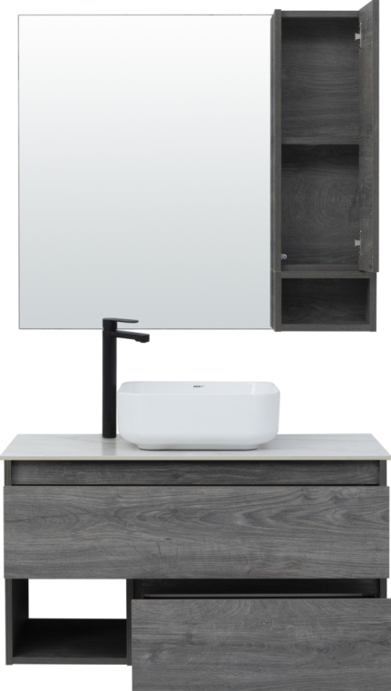 Мебель для ванной Stworki Карлстад 90 дуб рошелье, монте тиберио, с отверстием для смесителя в столешнице