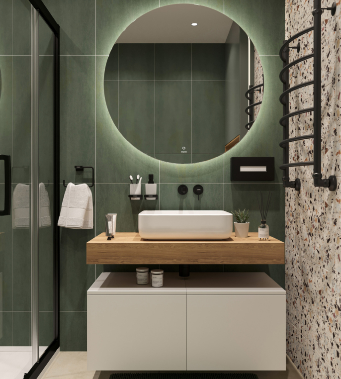 Столешница Stworki Ольборг 100 дуб французский, без отверстий,  2 тумбы 50, с раковиной Stworki Soul 1 белой