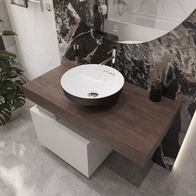 Мебель для ванной Stworki Ольборг 100 столешница дуб карпентер, без отверстий, с тумбой 50, с раковиной Vitra Water jewels