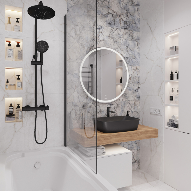 Мебель для ванной Stworki Ольборг 100 столешница дуб французский, без отверстий, с тумбой 50, с раковиной Vitra Shift черная