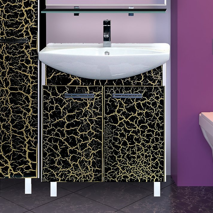 Тумба с раковиной Misty Джулия 85 прямая, черная краколет (Л-Джу01085-0213Пр+191676)