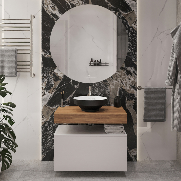 Мебель для ванной Stworki Ольборг 80 столешница дуб французский, без отверстий, с тумбой 80, с раковиной Vitra Water jewels