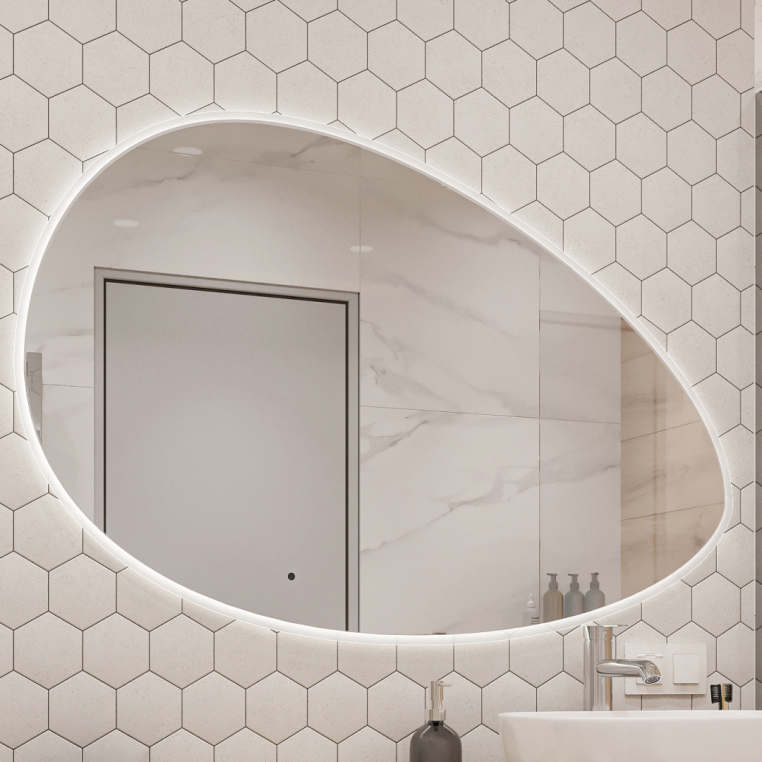 Зеркало Stworki Скаген 120 с подсветкой, белое, инфракрасное управление, овальное, большое (LED-00002578)