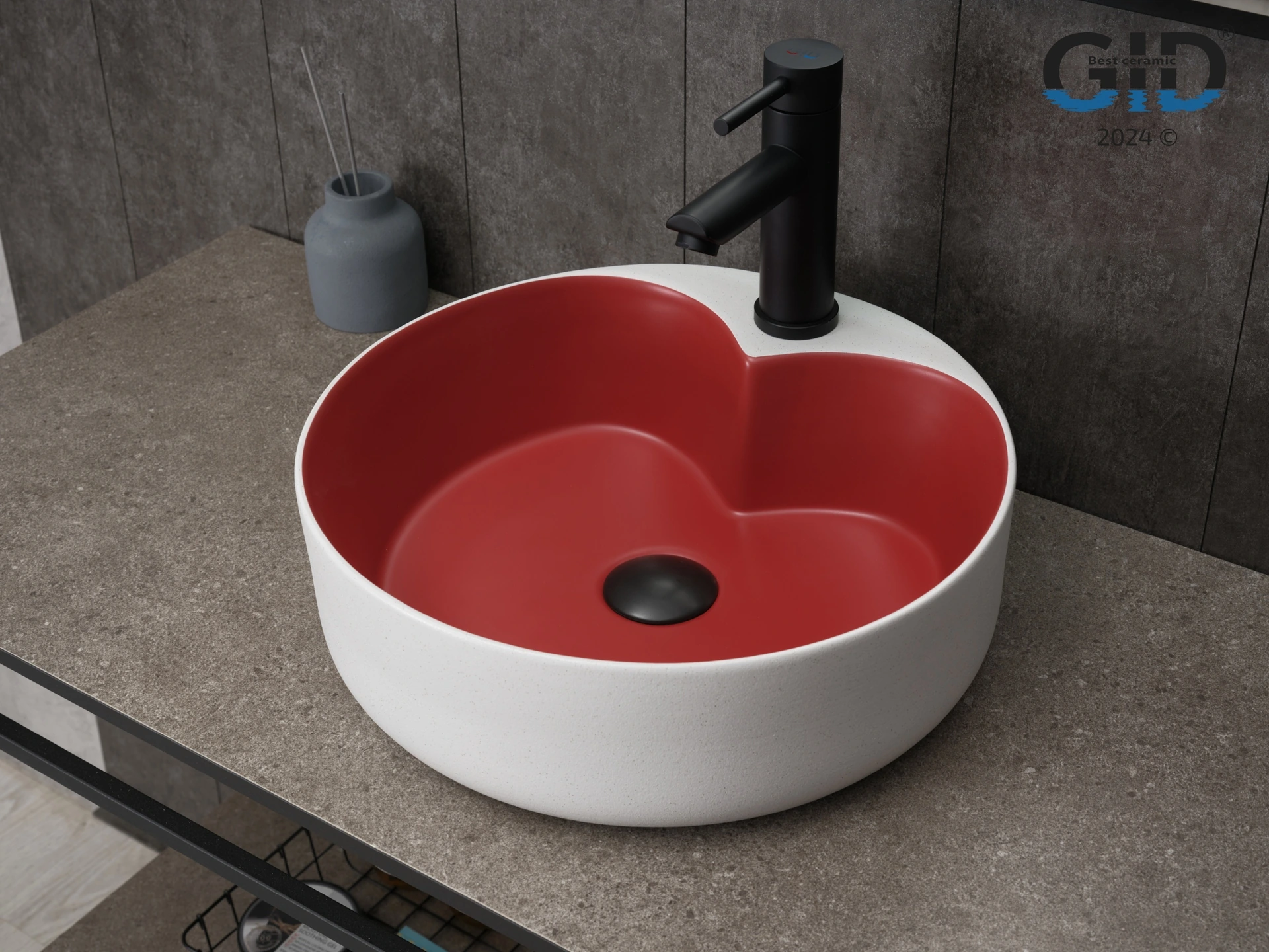 Раковина Gid N9013LS 52237 накладная красная матовая / белый графит 40x40x13