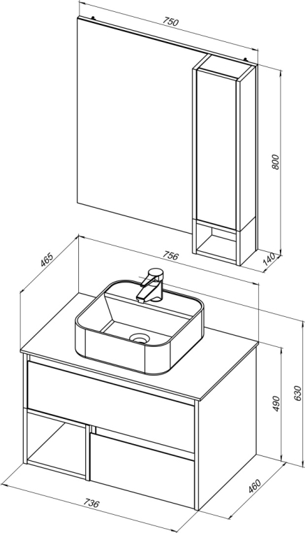 Мебель для ванной Stworki Карлстад 75 дуб рошелье, монте тиберио, в стиле лофт, под дерево, серая, подвесная