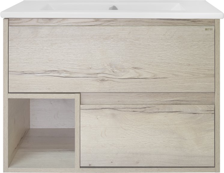 Тумба с раковиной Misty Дунай 75 дуб белый (П-Ду01075-31541Я+QDR75SLWB01)