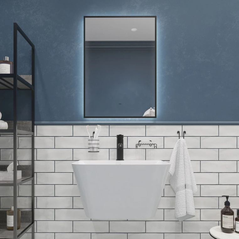 Комплект  Раковина Stworki моноблок 55 100604-101 с сифоном Wirquin Минор + Зеркало DIWO Элиста 50 черное