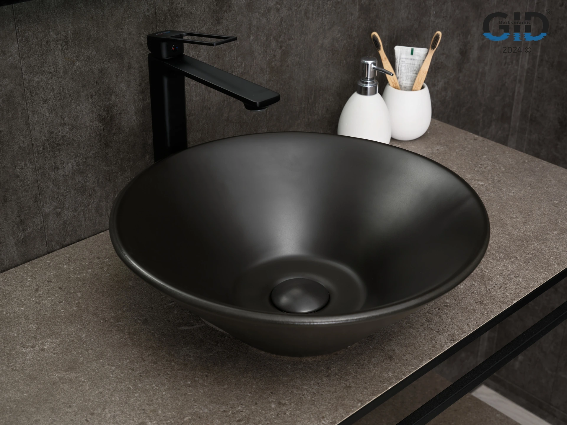 Раковина Gid N9102bg 53383 накладная черная графит 42x42x15