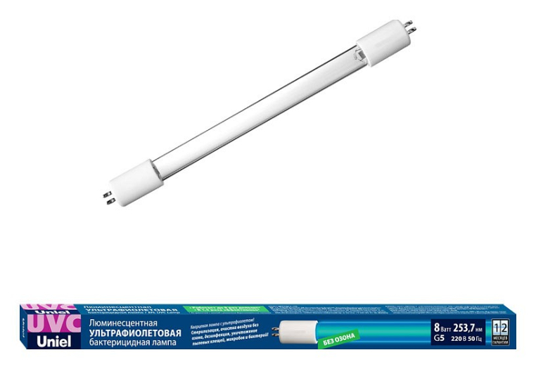 Лампа бактерицидная Uniel G5 8Вт K EFL-T5-8/UVCB/G5/CL